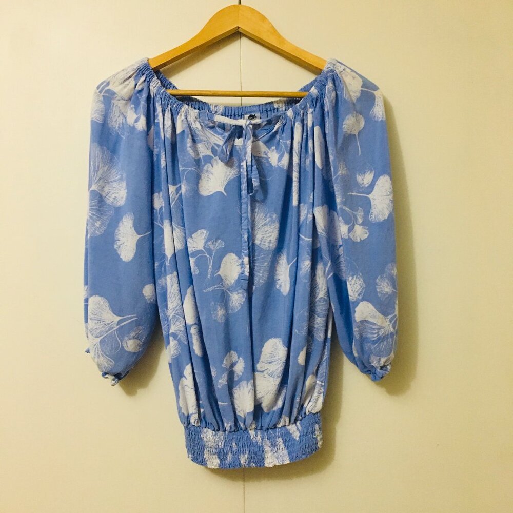 Bohemian Silverwood Qualicum Beach Ruched Sky Blue Boho Top